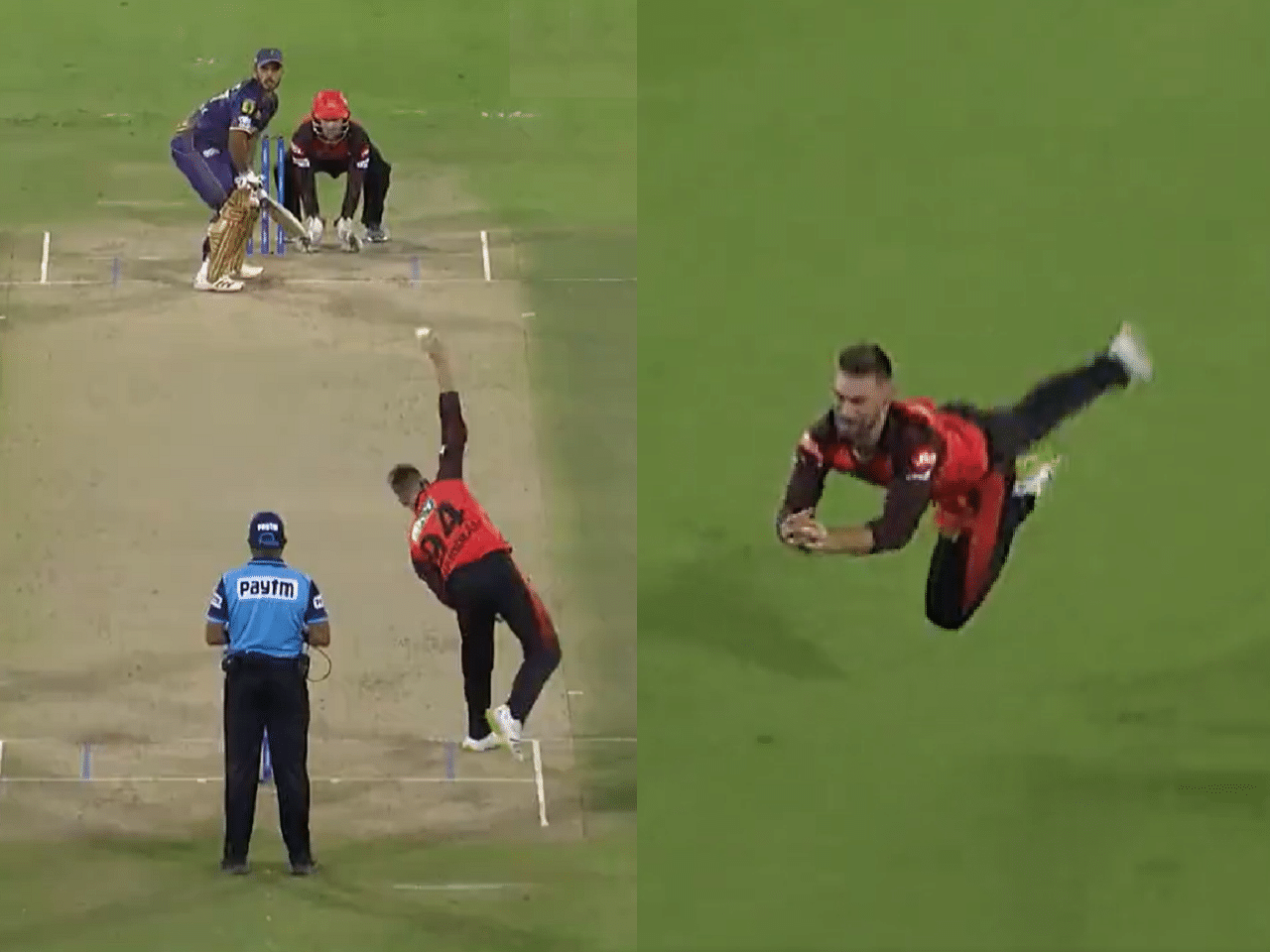 Watch video: SRH captain Aiden Markram pulls off a stunning diving catch off his own bowling against KKR